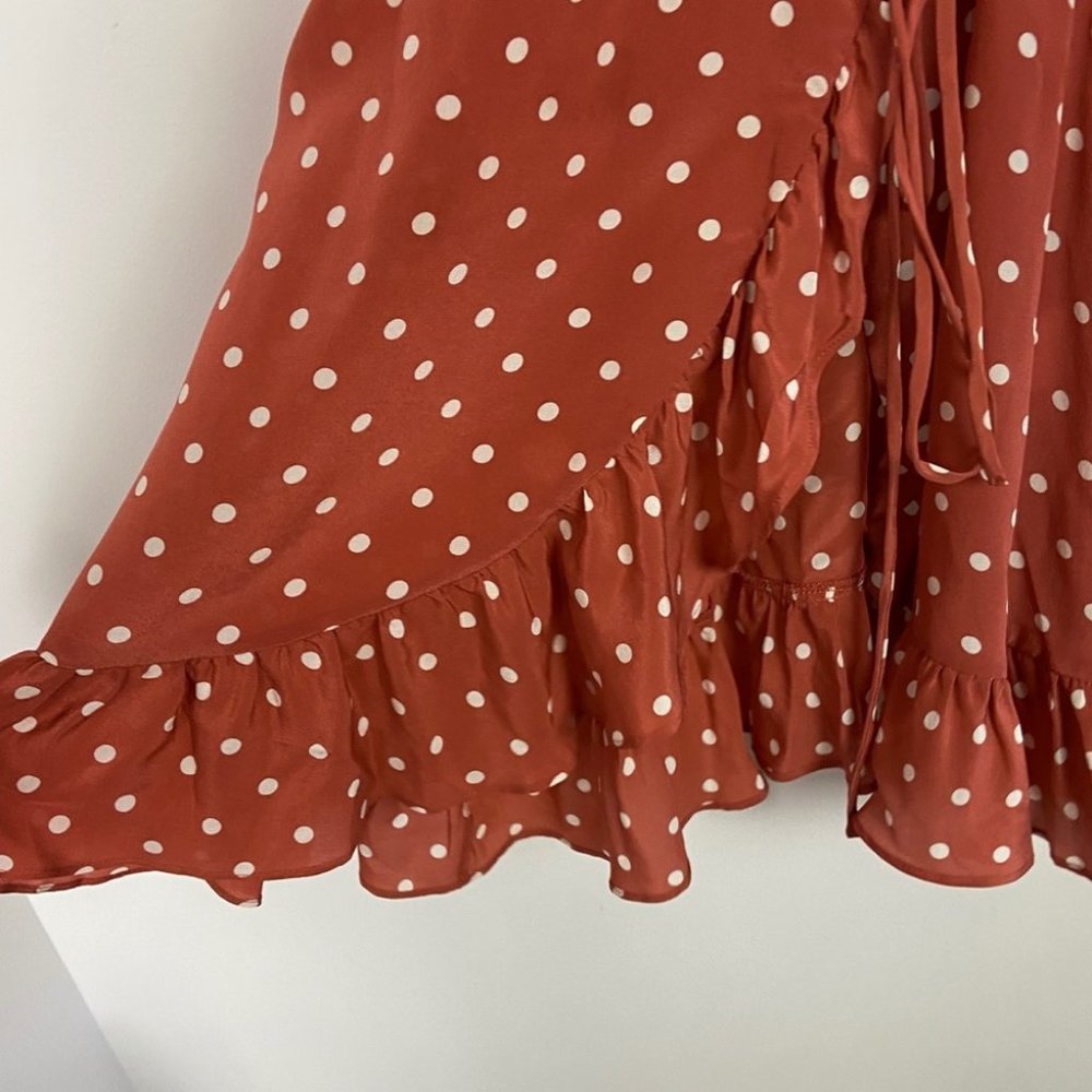 Realisation Par 100% Silk Brown Polka Dot‎ Ruffle Wrap Dress Size XS Valentina - Picture 8 of 11